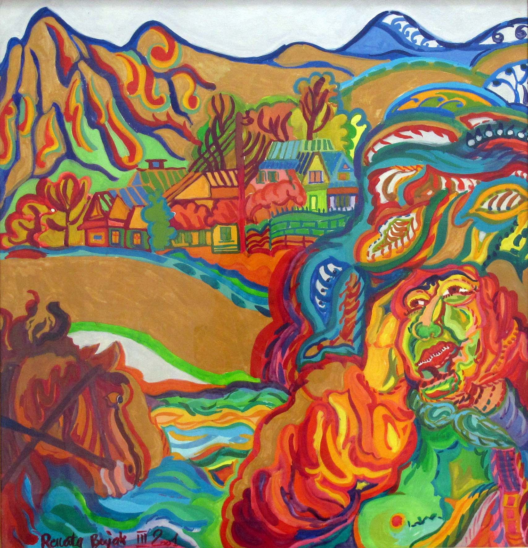 Renata Bujak, //Wiosna w dolinie//, 2001, gwasz, płótno