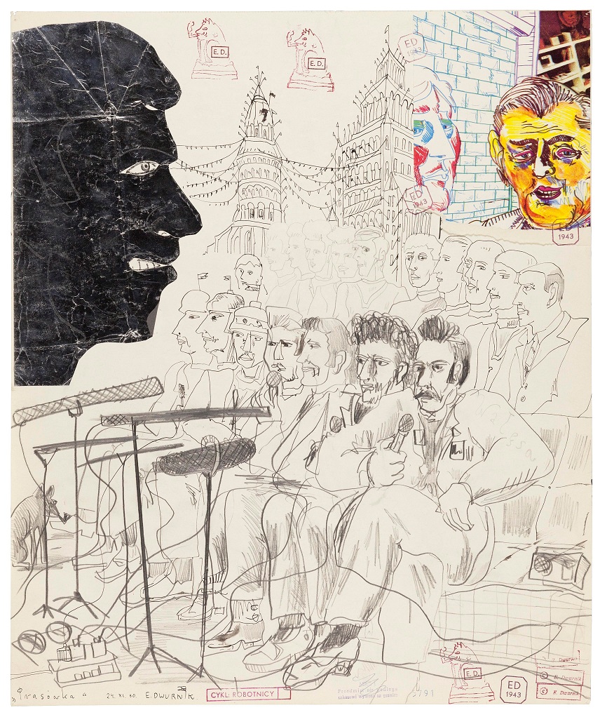 Edward Dwurnik, //Prasówka//, z cyklu //Robotnicy//, 1980, technika mieszana, 58,4 × 48,9 cm, dzięki uprzejmości artysty