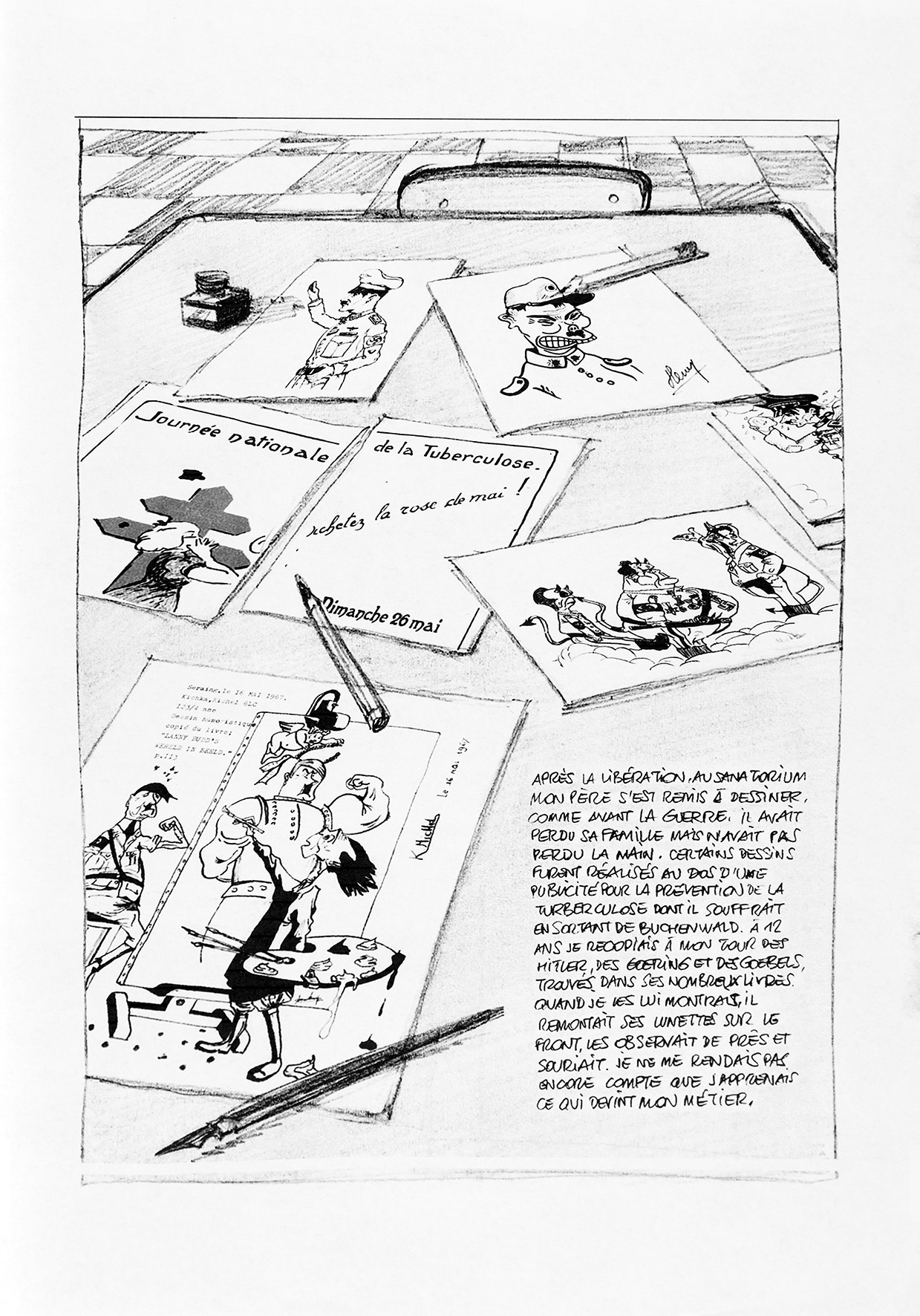 Michel Kichka, //Drugie pokolenie. Czego nie powiedziałem swojemu ojcu (Deuxième génération. Ce que je n’ai pas dit à mon père)//, 2012, komiks, 35,5 × 43,3 cm, dzięki uprzejmości Dargaud-Lombard-Dupuis Paris