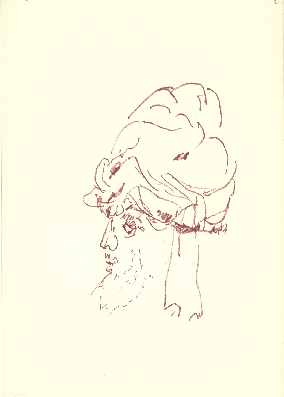 Zbigniew Herbert, około 1996, flamaster / papier, 24 × 16 cm, ze zbiorów Biblioteki Narodowej w Warszawie