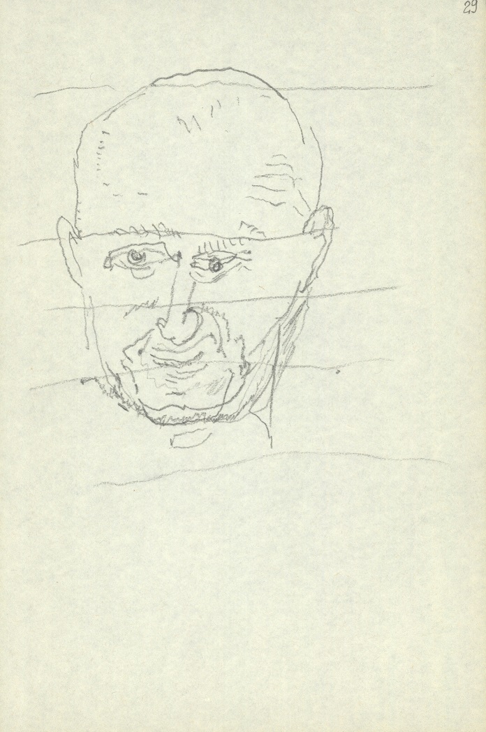 Zbigniew Herbert, około 1995, ołówek / papier, 18 × 12 cm, ze zbiorów Biblioteki Narodowej w Warszawie