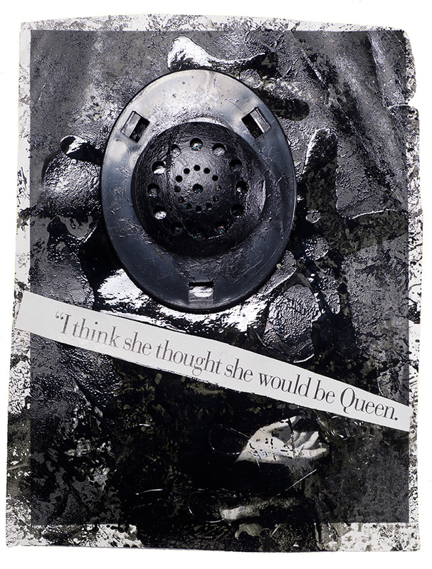 Magdalena Buczek Królowa, 2013, włosy, plastik, brokat / papier, 25 x 20 cm