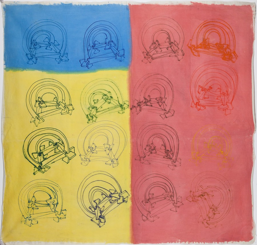 Mihai Olos, untitled (//Knot on Tricoloured Background//), 1993, acrylic, marker / canvas