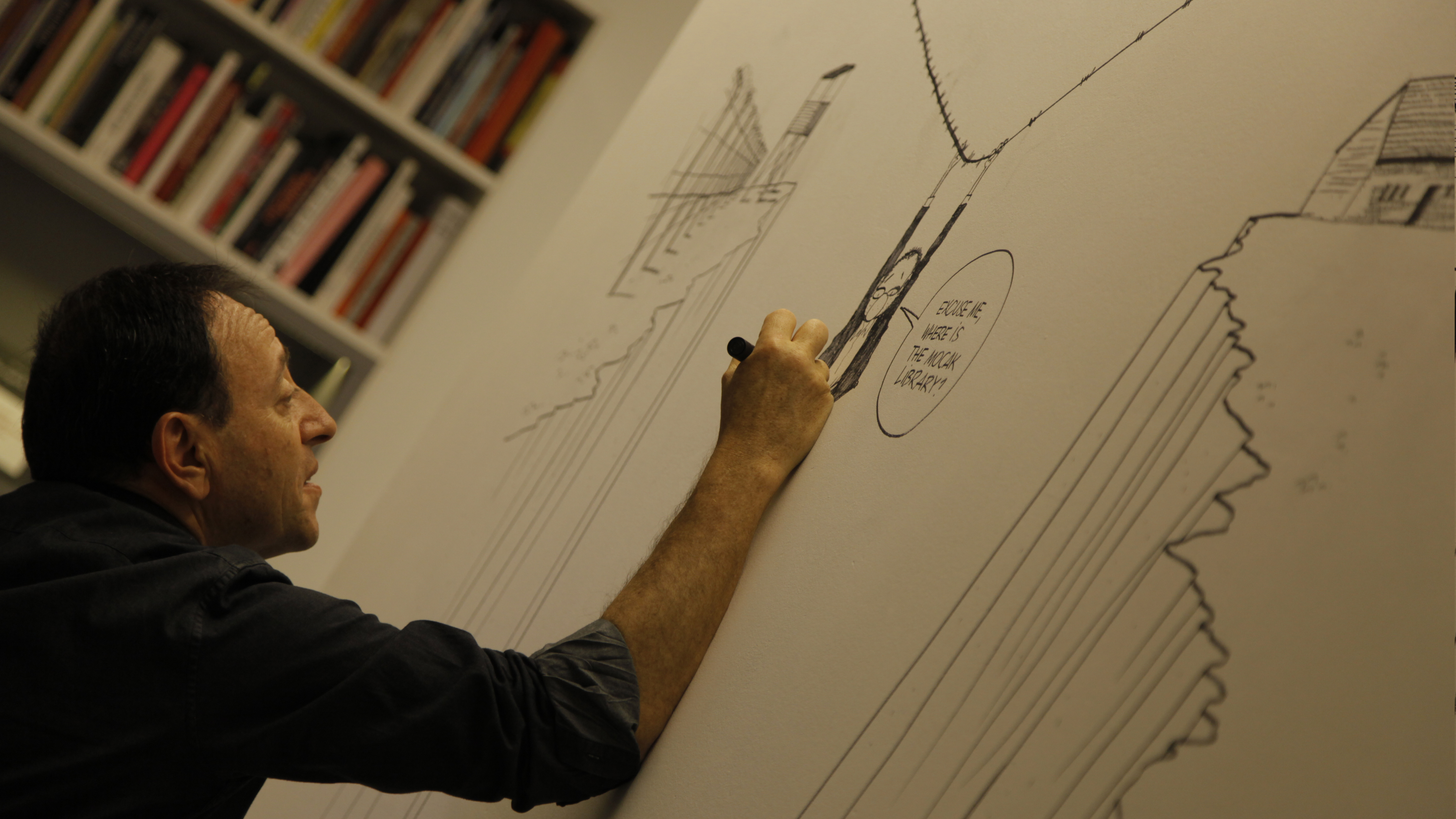 Michel Kichka podczas Nocy Muzeów w MOCAK-u, 15.5.2015, Biblioteka MOCAK-u