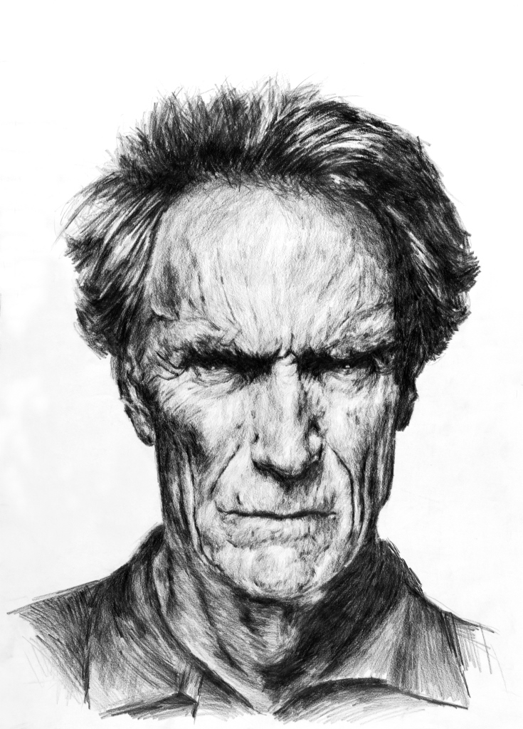 Tomasz Wiatr, //Clint Eastwood//, 2013, ołówek / papier | pencil / paper, 59 × 42 cm. Courtesy T. Wiatr