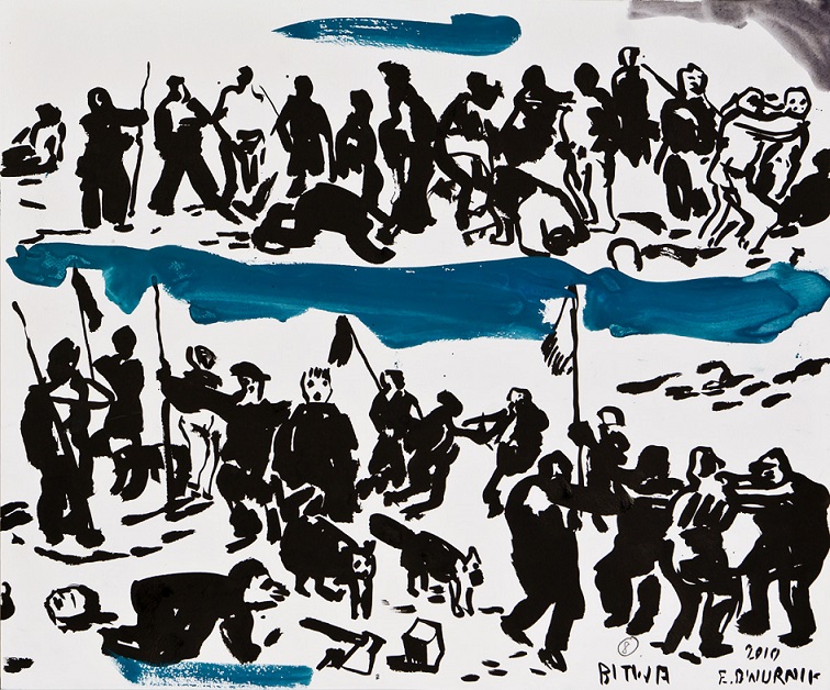 Edward Dwurnik, //Rysunki do obrazu Bitwa pod Grunwaldem//, 2010, akwarela, ołówek, tusz / papier, 46 × 65 cm każdy 