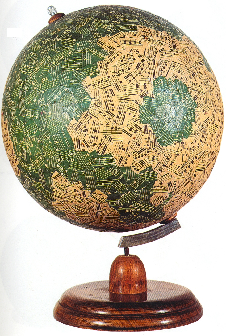 Jiří Kolář, //Globe (with Musical Notation)//, 1960s, collage item