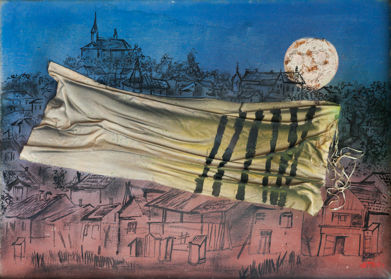 Jonasz Stern, //Kałusz w roku 1942//, 1988, technika mieszana, 50 × 70 cm, kolekcja prywatna