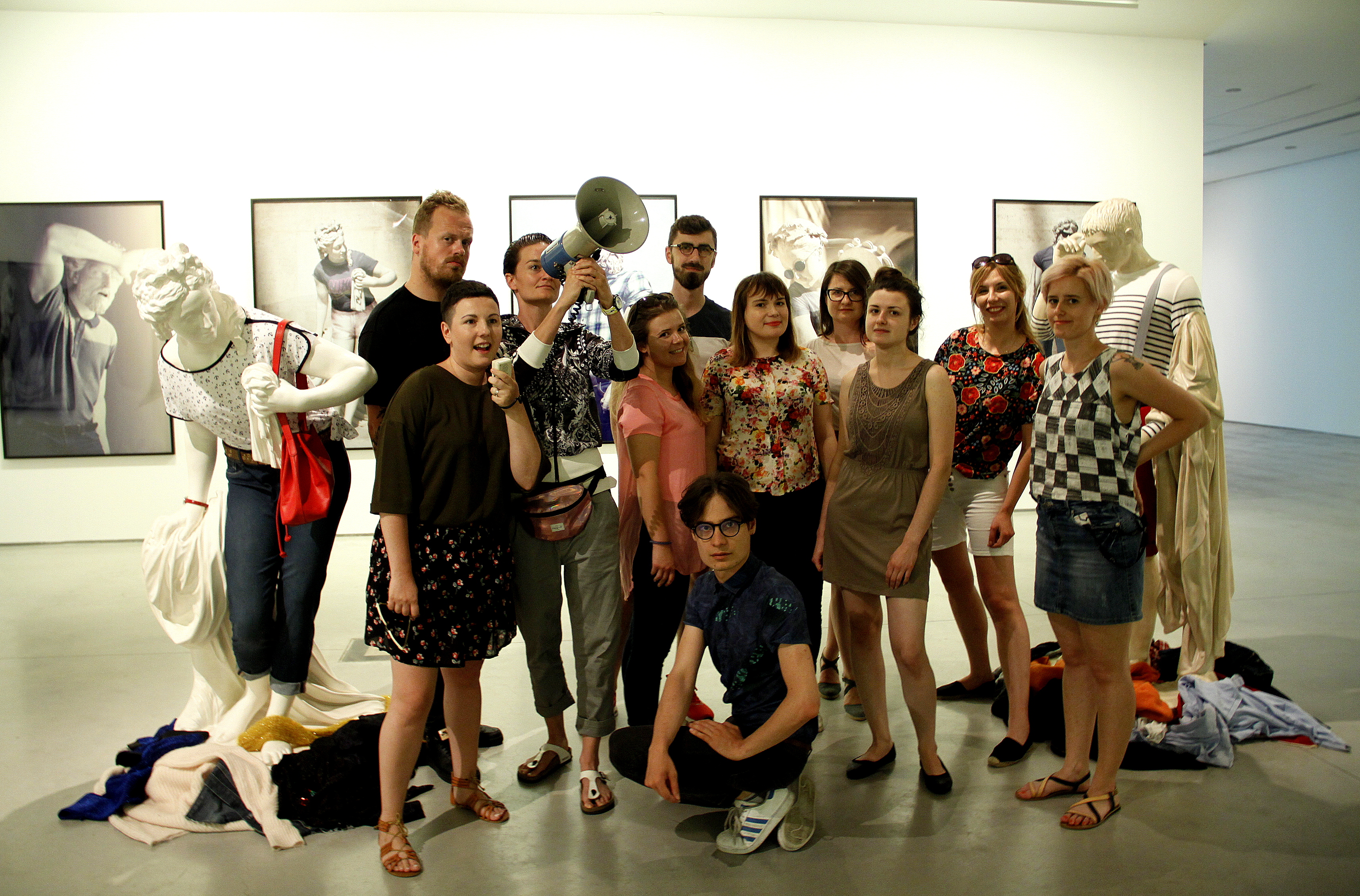 The MOCAK specialists with the works by  Léo Caillarda, //Art in Art// exhibition