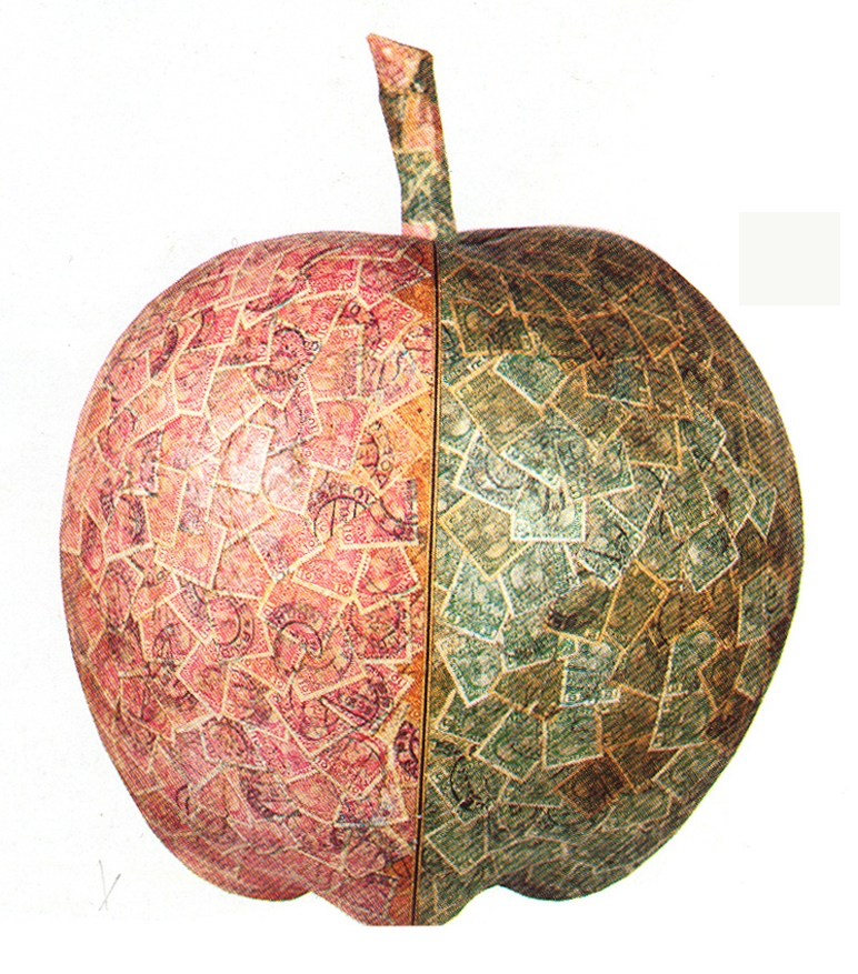 Jiří Kolář, //Jabłko//, 1965, obiekt kolażowy