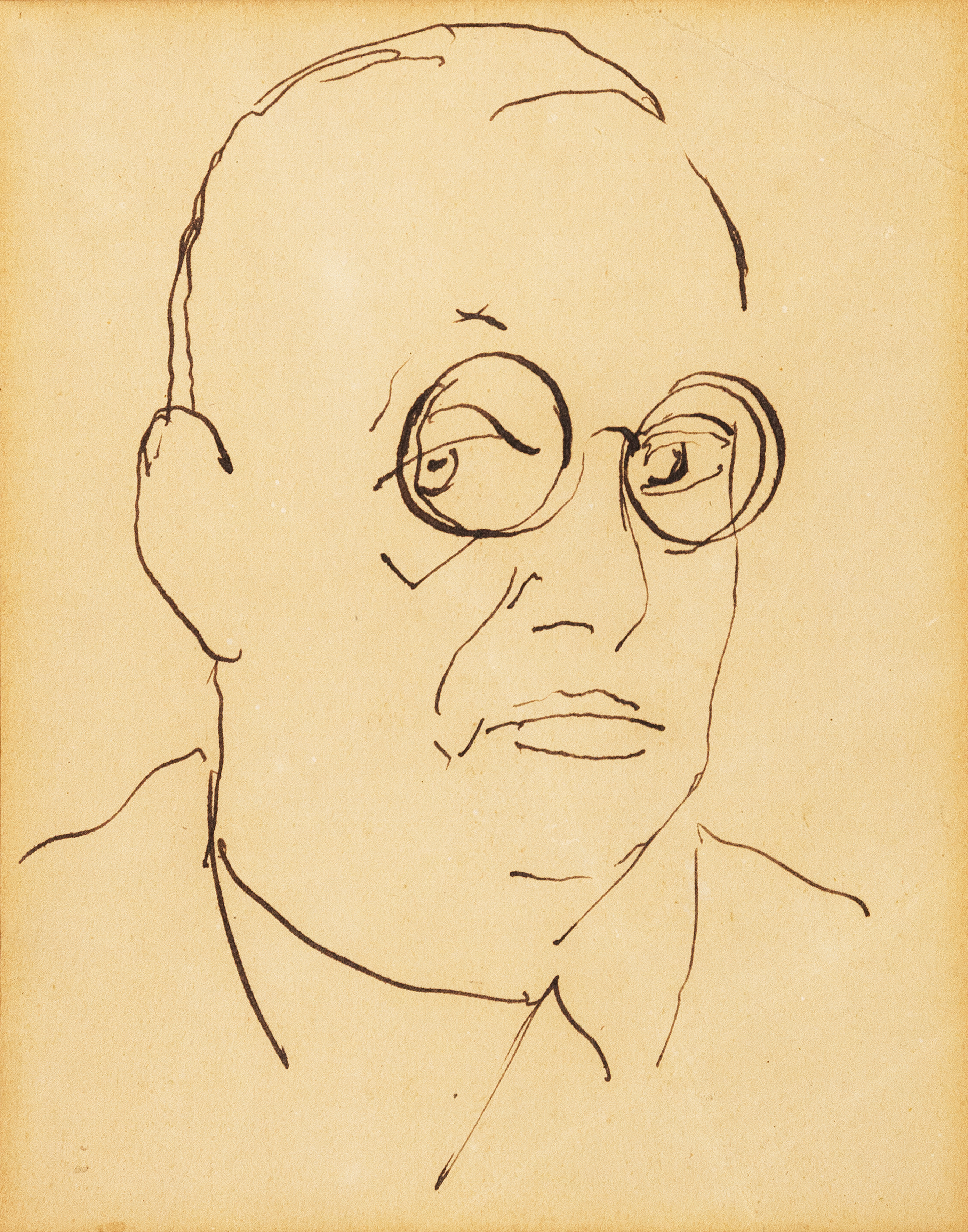 Leon Chwistek, bez tytułu [autoportret], lata 20. – lata 30., tusz / papier, 34 × 21 cm, kolekcja prywatna