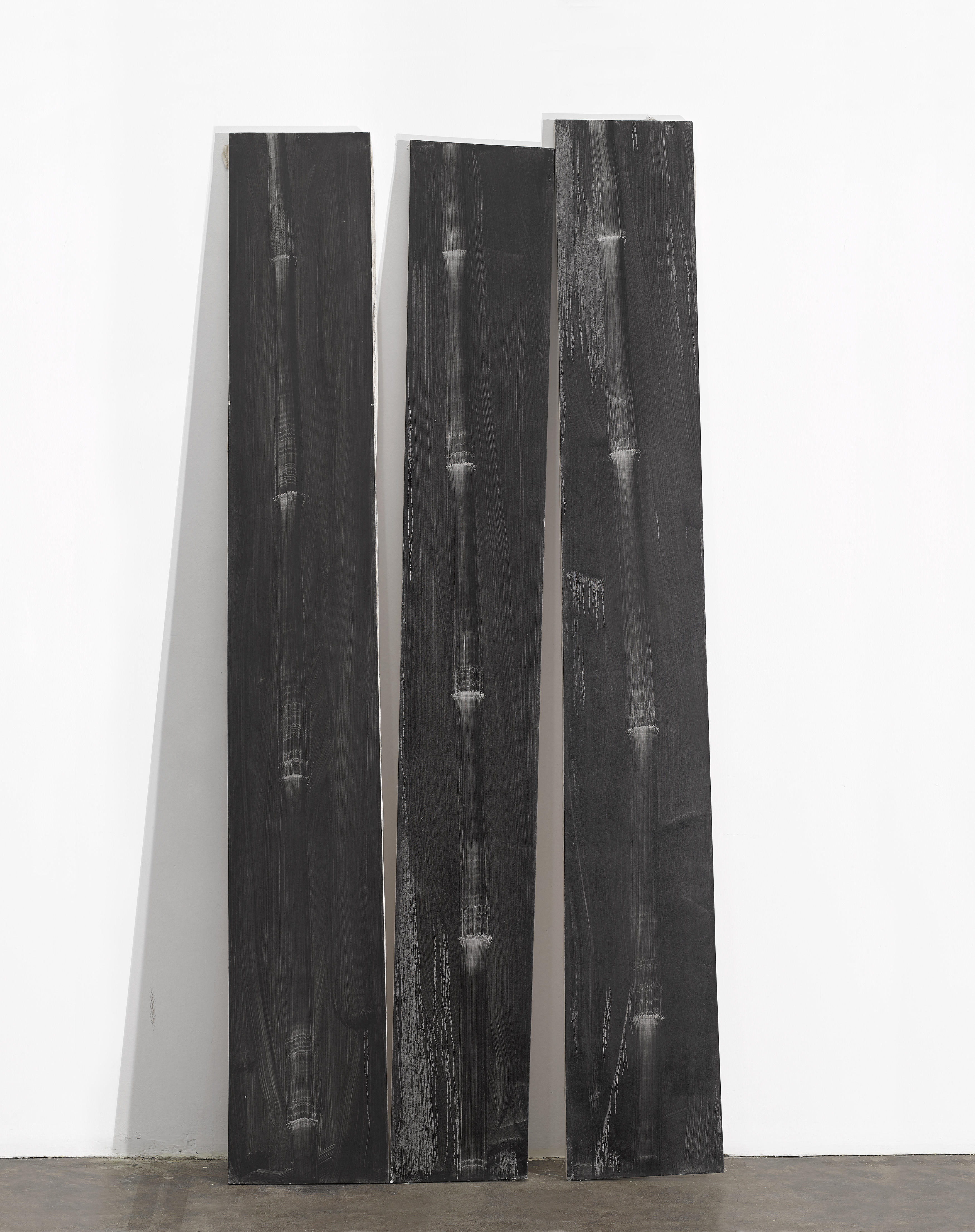 Rafał Bujnowski, //Bambus// (1–3), 2012, olej / płótno, 234,5 × 33,5 cm, 232,5 × 31,5 cm, 238 × 32,5 cm, courtesy Galeria Raster, Warszawa