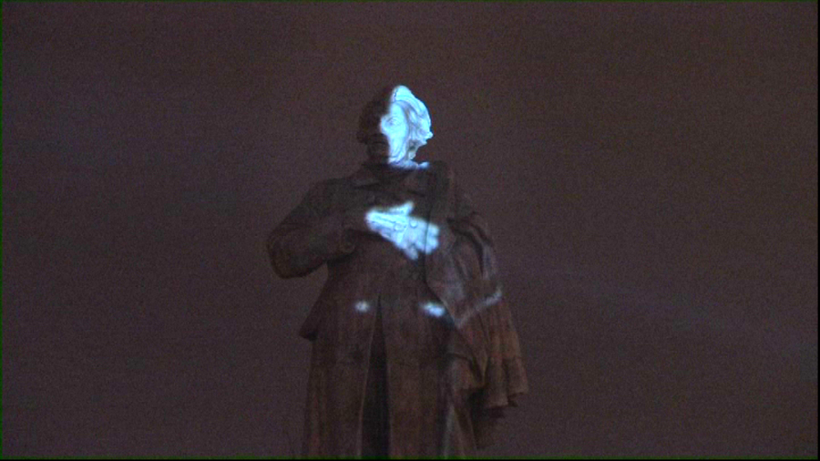 Krzysztof Wodiczko, //Projection on the Adam Mickiewicz Monument//, 2008, video documentation, 18 min, MOCAK Collection 