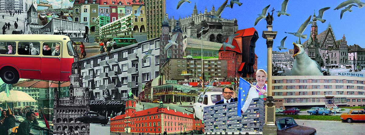 Alicja Biała, //Miasta Świetlickiego//, 2018, kolaż, 120 × 42 cm, courtesy A. Biała