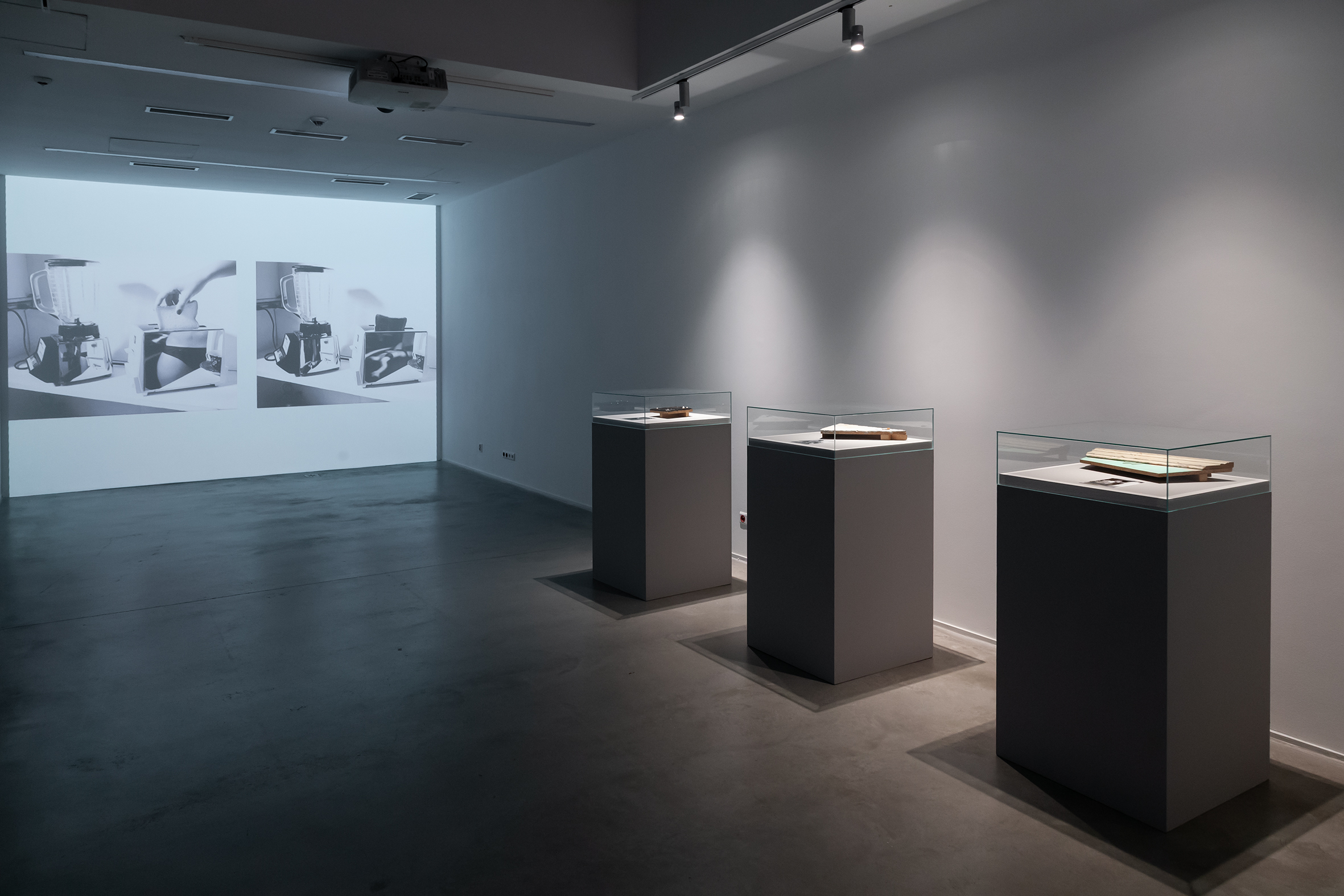 //Crime?// exhibition. Foreground: Mac Adams, Mystery Fragments, 1981, installation, various dimensions, courtesy of gb agency, background: Mac Adams, from the series The Mysteries, 1976, digital photograph, courtesy of gb agency, photo: R. Sosin