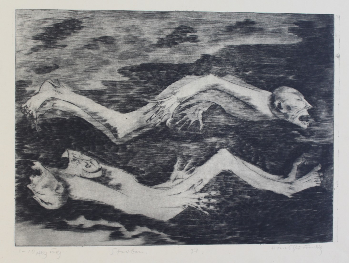 Hans Grundig, //Umieranie//, 1937, sucha igła / papier, courtesy Sachsenhausen Museum and Memorial Site