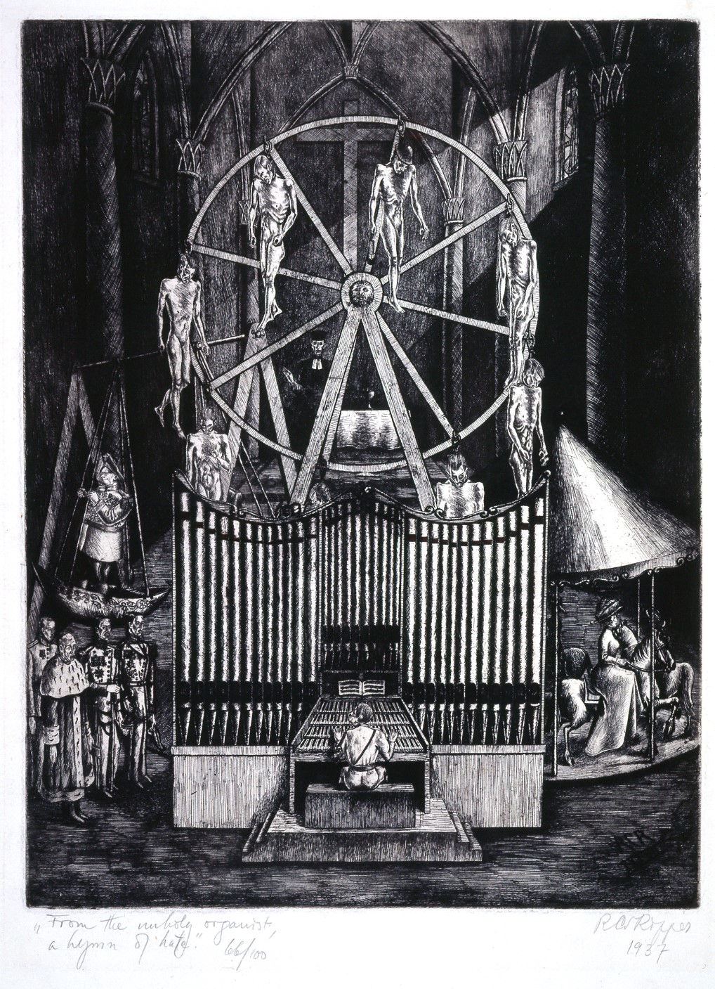 Rudolph Carl von Ripper, //Niemieccy chrześcijanie//, 1938, akwaforta, courtesy Sachsenhausen Museum and Memorial Site