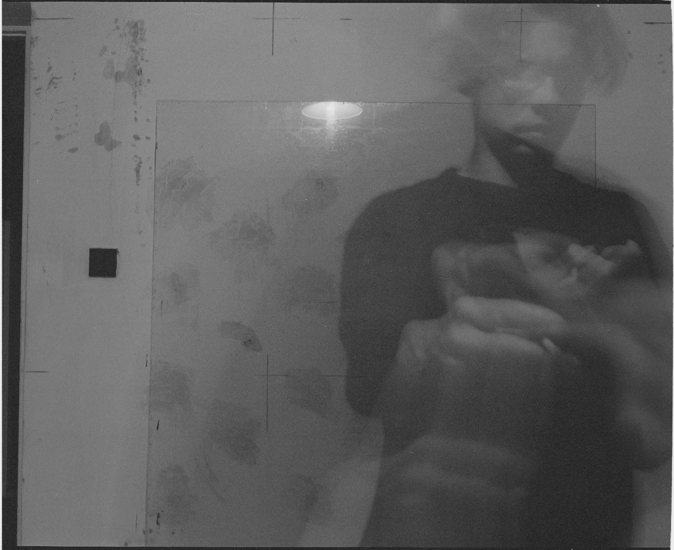 Mikołaj Smoczyński, from the series //Whole-Figure Self-Portrait with a Tripod//, early 1980s, negative, 6 × 7 cm, MOCAK Archive