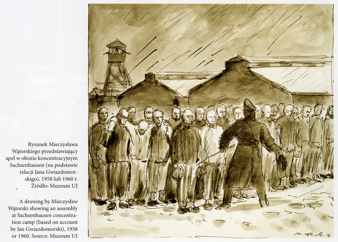 Mieczysław Wątorski, //Apel w Sachsenhausen//, 1956, tusz / papier, courtesy Muzeum Uniwersytetu Jagiellońskiego