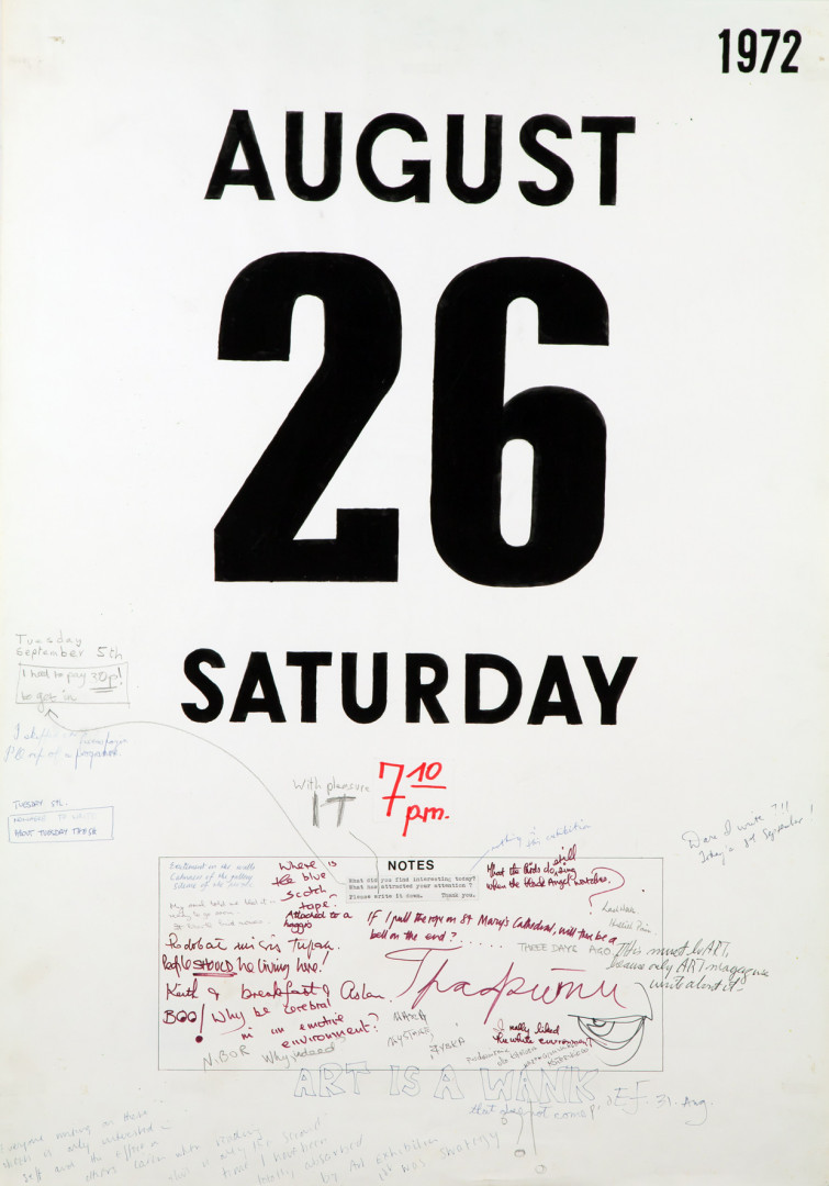 Maria Michałowska, //7 Diary Pages//, 1972, printing, marker, pencil, pen, ink / paper, 84 × 59,5 cm, MOCAK Collection