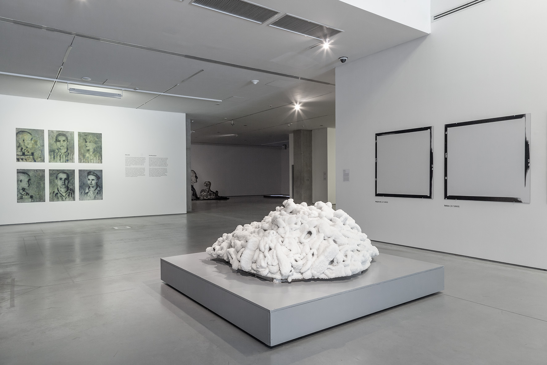 //World War II – Drama, Symbol, Trauma// exhibition. From left works by: Andrzej Żygadło, Sigalit Landau, Elżbieta Janicka, photo: R. Sosin
