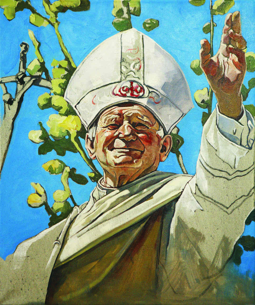 The Krasnals, Whielki Krasnal, //Papież Jan Paweł II leworęcznie błogosławiący//, 2011, olej / płótno, 55 x 46 cm, kolekcja prywatna