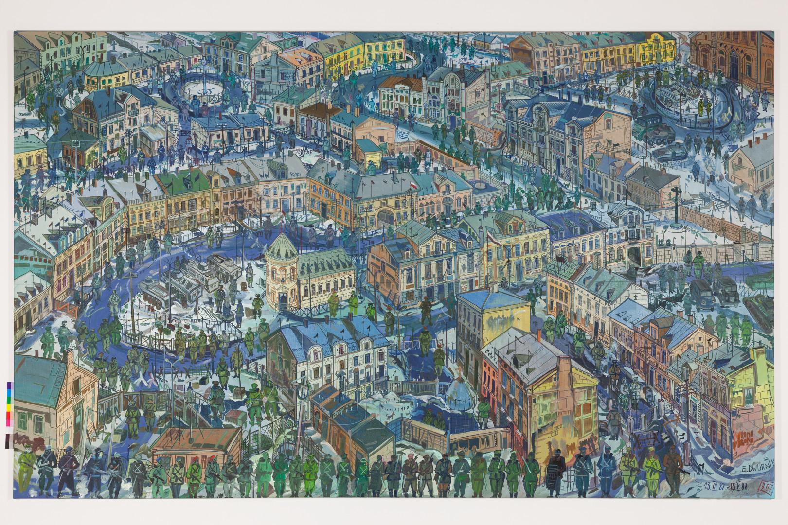 Edward Dwurnik, //Obława na groźnego bandytę//, 1982, olej / płótno, 250 × 410 cm, Kolekcja MOCAK–u