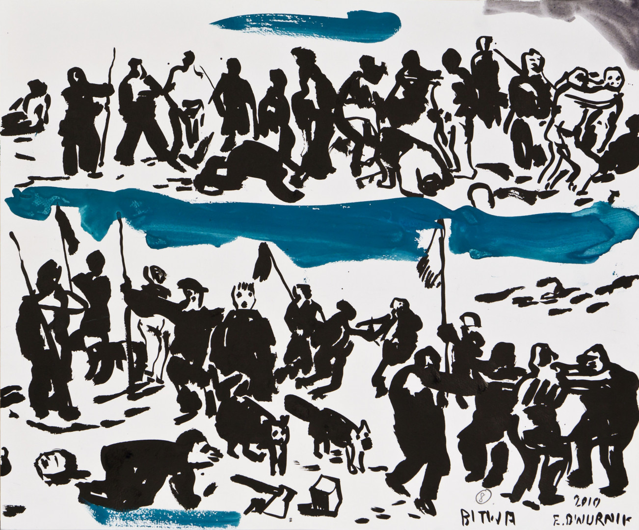 Edward Dwurnik //Szkice do obrazu „Bitwa pod Grunwaldem”//, 2010, akwarela, ołówek / papier, 46 × 55 cm, Kolekcja MOCAK–u