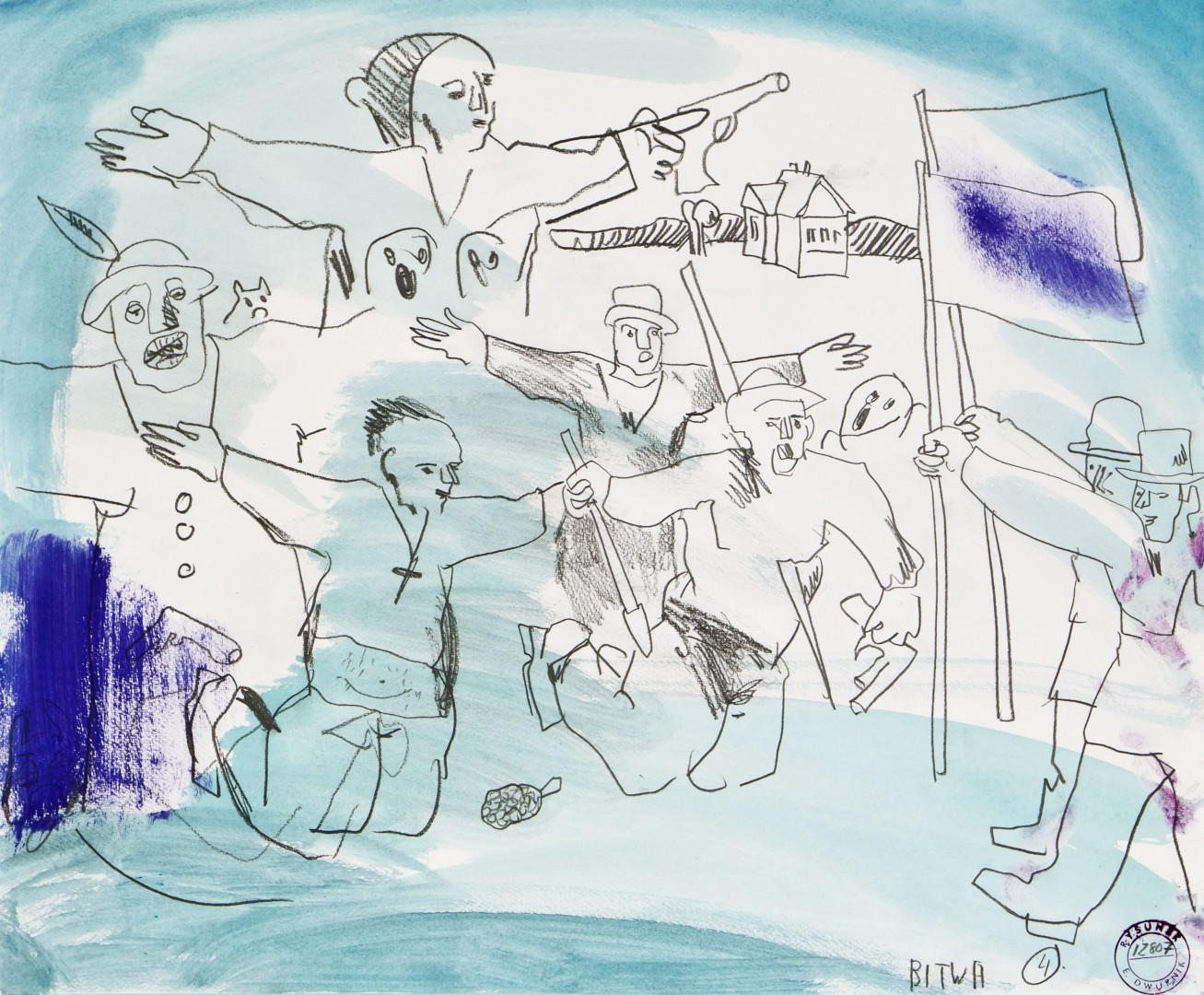 Edward Dwurnik //Szkice do obrazu „Bitwa pod Grunwaldem”//, 2010, akwarela, ołówek / papier, 46 × 55 cm, Kolekcja MOCAK–u