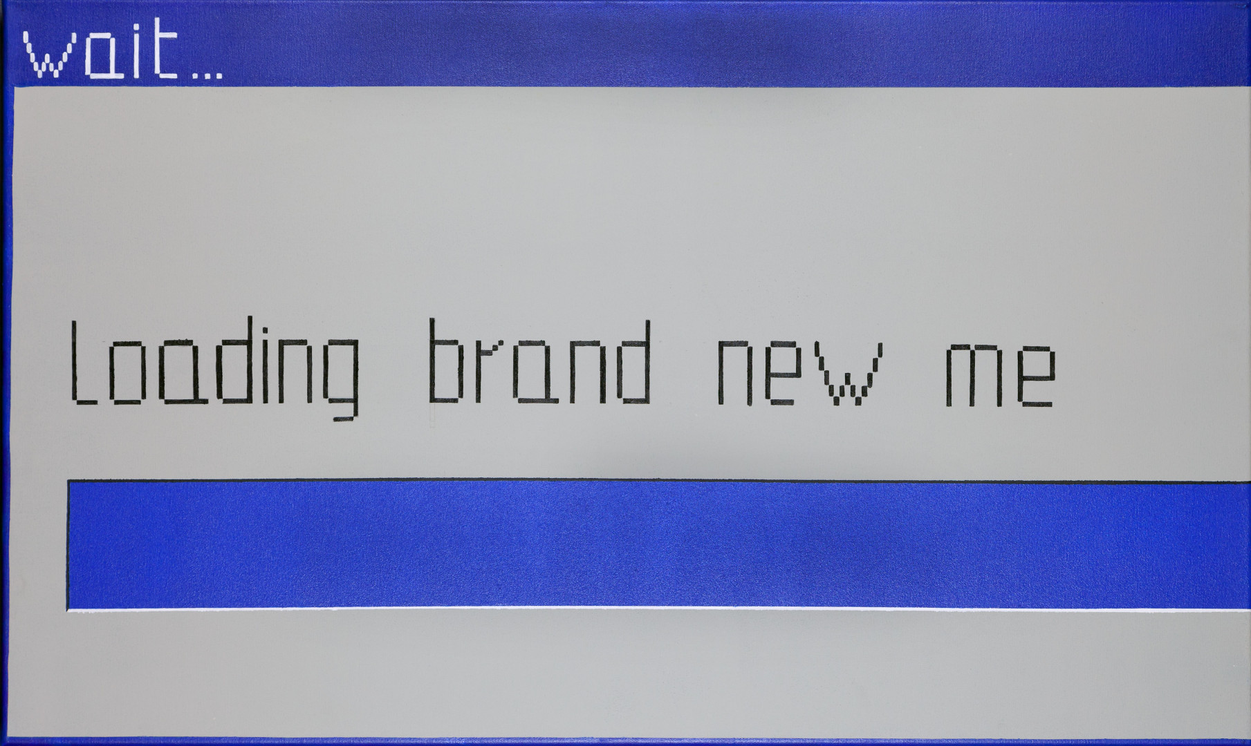 Laura Pawela, //wait… loading brand new me//, 60 × 100 cm, 2004, akryl / płótno, Kolekcja MOCAK–u