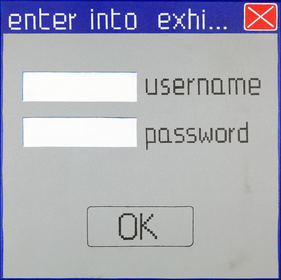 Laura Pawela, //enter into exhi…// 50 × 50 cm, 2004, akryl / płótno, Kolekcja MOCAK–u