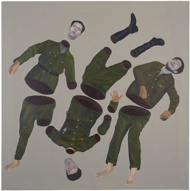 Ignacy Czwartos, //Ryby//, z cyklu //Każdy ma swoich bohaterów//, 2018, olej / płótno, 200 × 200 cm, courtesy I. Czwartos
