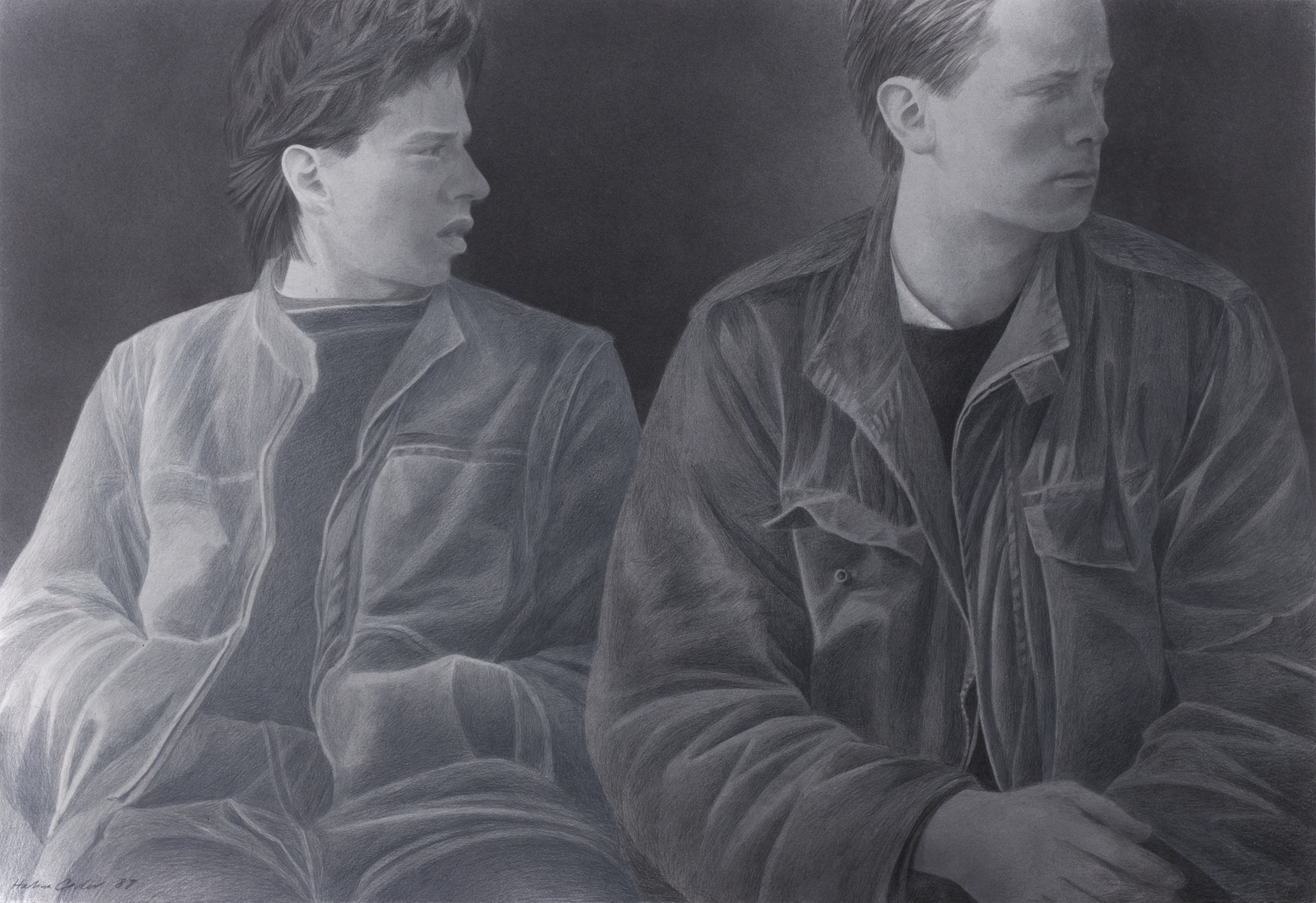 Halina Cader, bez tytułu, z cyklu //Chłopcy//, 1987, akryl, kredka / papier, 70 × 100 cm, courtesy H. Cader