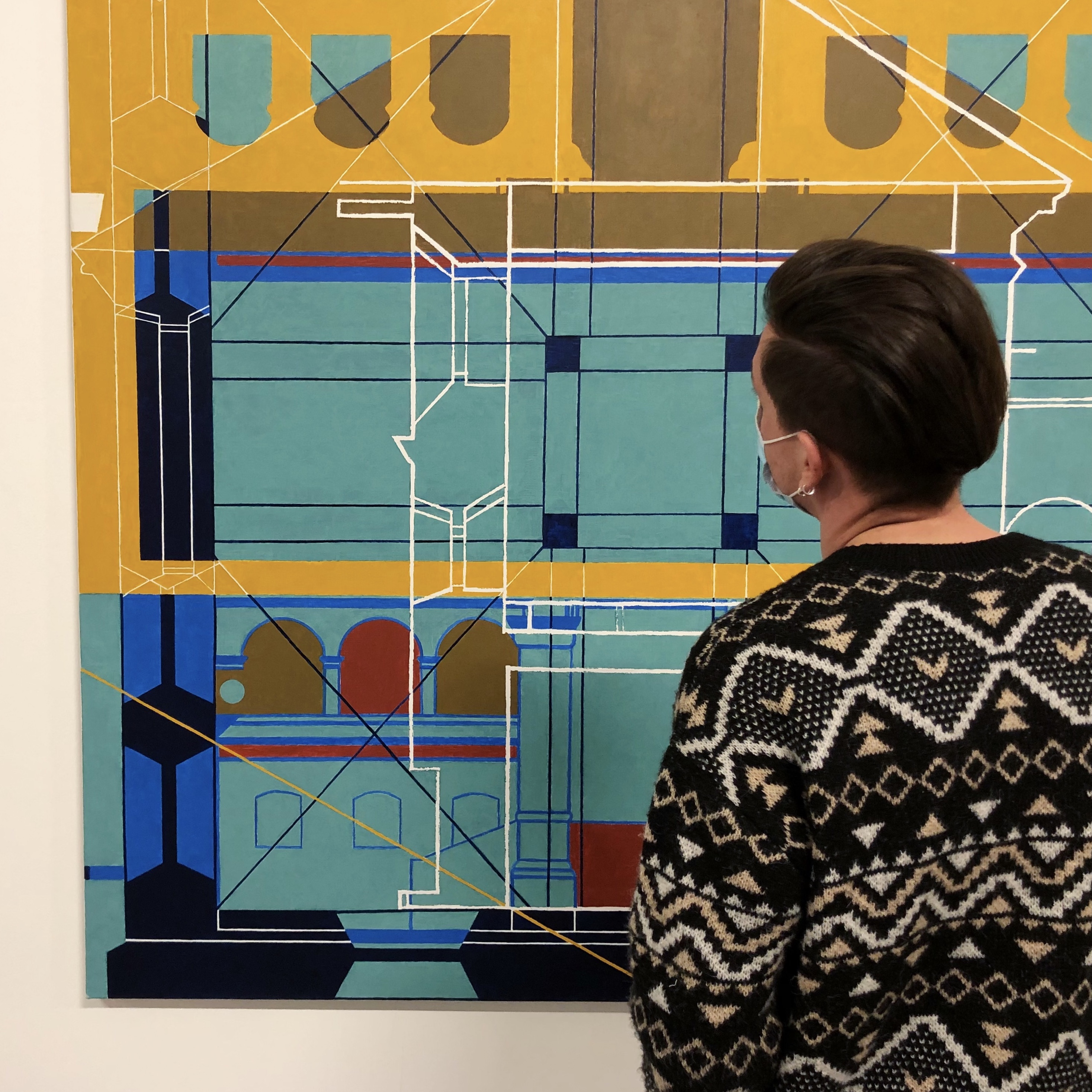 Grzegorz Sztwiertnia, //Łańcut IA//, z cyklu //Polskie miasteczka II//, 2017, olej / płótno, 170 × 170 cm, courtesy G. Sztwiertnia, fot. Dział Promocji, MOCAK
