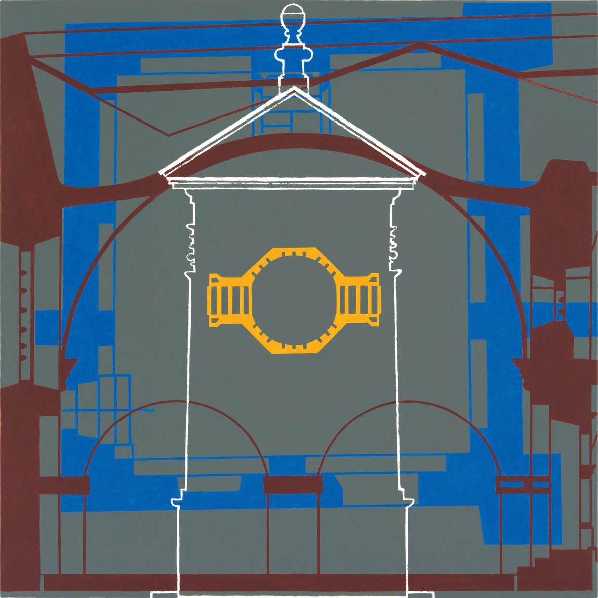 Grzegorz Sztwiertnia, //Pińczów IA//, z cyklu /Polskie miasteczka II//, 2018, olej / płótno, 170 × 170 cm, courtesy G. Sztwiertnia