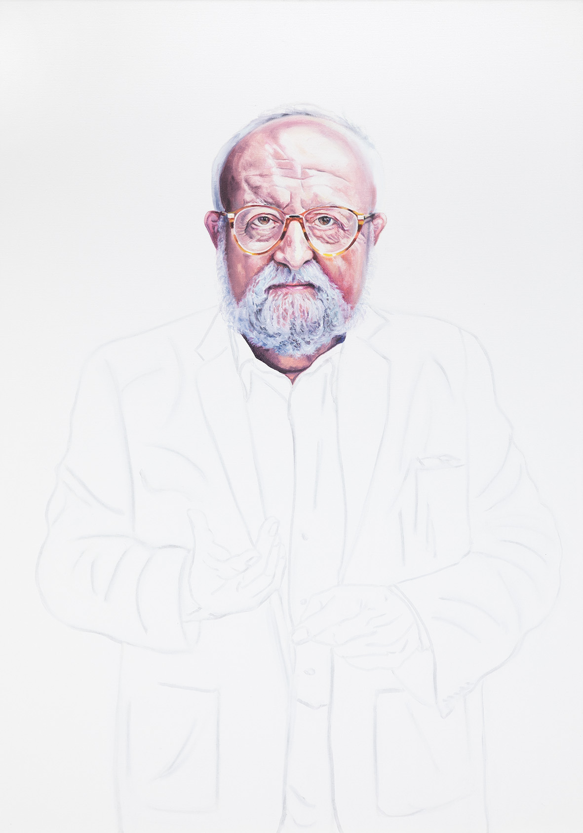Beata Stankiewicz, //Krzysztof Penderecki//, 2020–2021, olej, flamaster wodny / płótno, 100 × 70 cm, Kolekcja MOCAK-u