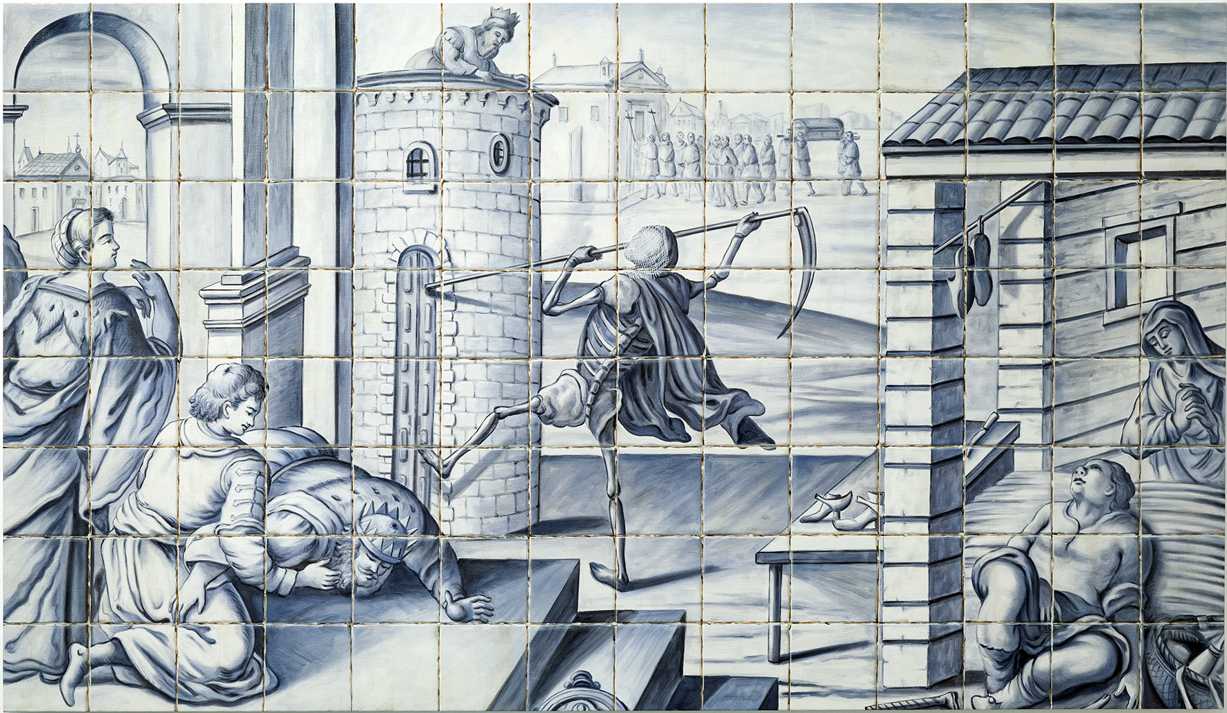 Debora Hirsch, bez tytułu [Kolonialne kafle], 2017, olej / płótno, 96 × 168 cm, Kolekcja MOCAK-u