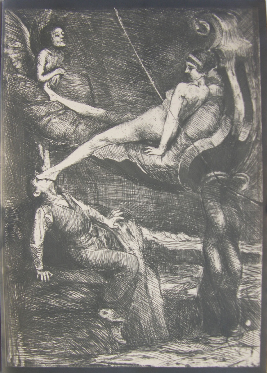 Bruno Schulz, //Odwieczna baśń// z cyklu //Xięga Bałwochwalcza//, 1920–1922, cliché-verre / papier, 16 × 11,6 cm, kolekcja prywatna