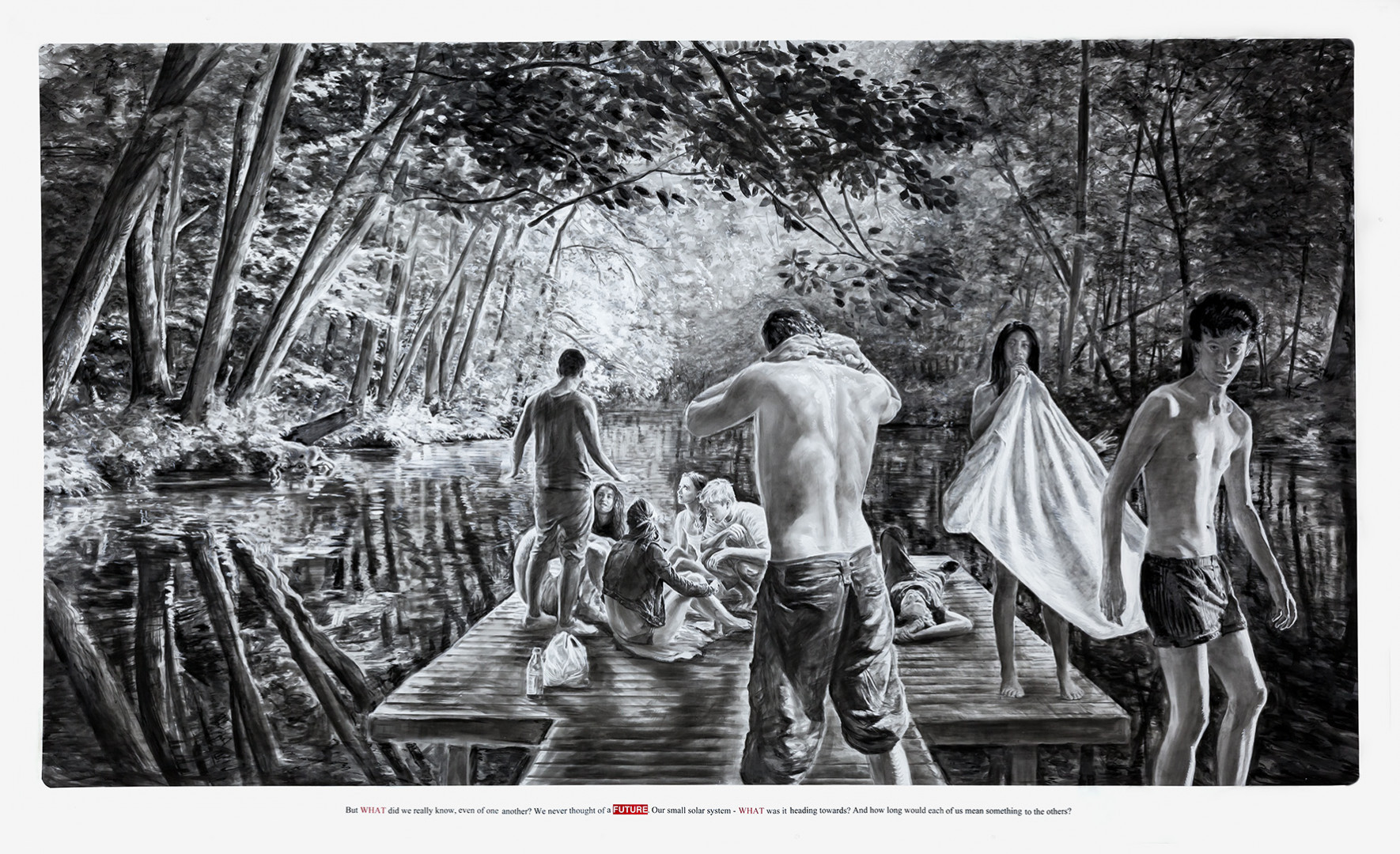 Muntean / Rosenblum, untitled [But what did we…], 2015, kredka, akryl / płótno, 275 × 465 cm, Kolekcja MOCAK-u