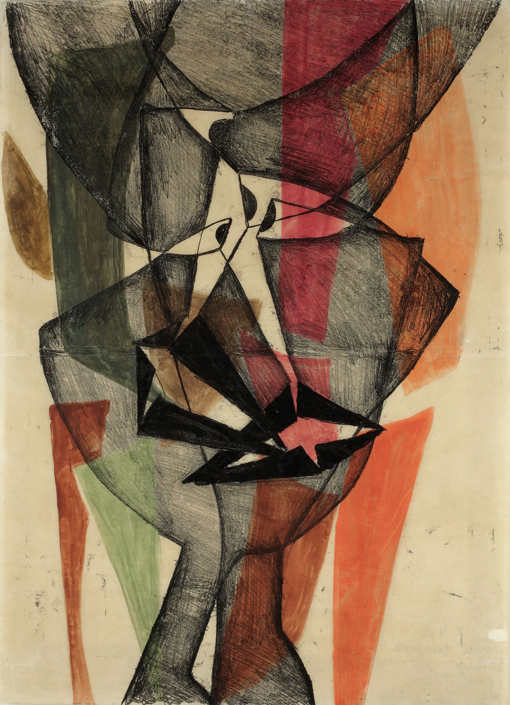 Maria Jarema, //Głowy//, 1953, monotypia, tempera / papier, 58 × 42,5 cm, Kolekcja Galerii Starmach, fot. M. Gardulski