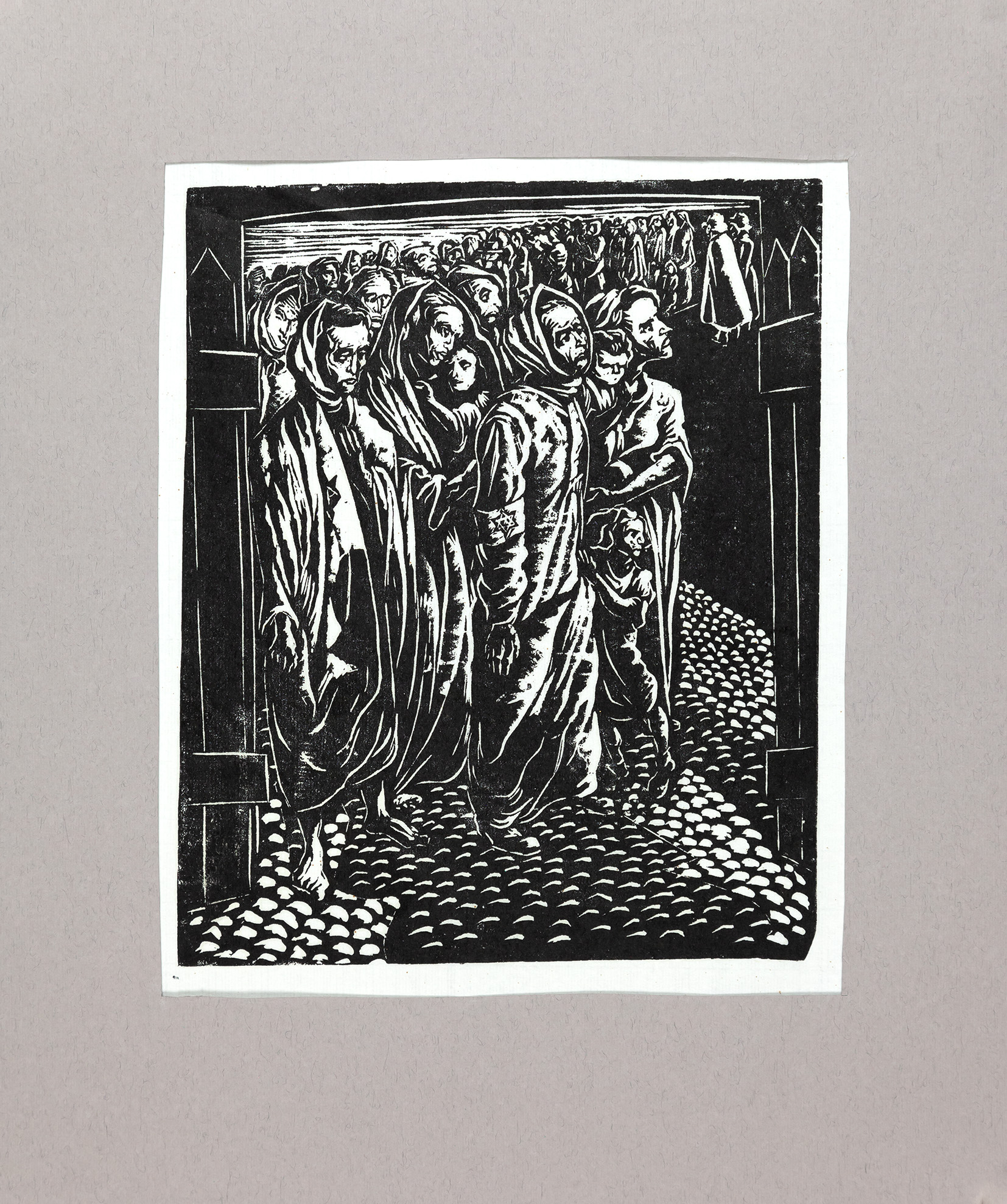 Jonasz Stern, //Getto lwowskie//, 1945,  linoryt / papier, Kolekcja MOCAK-u