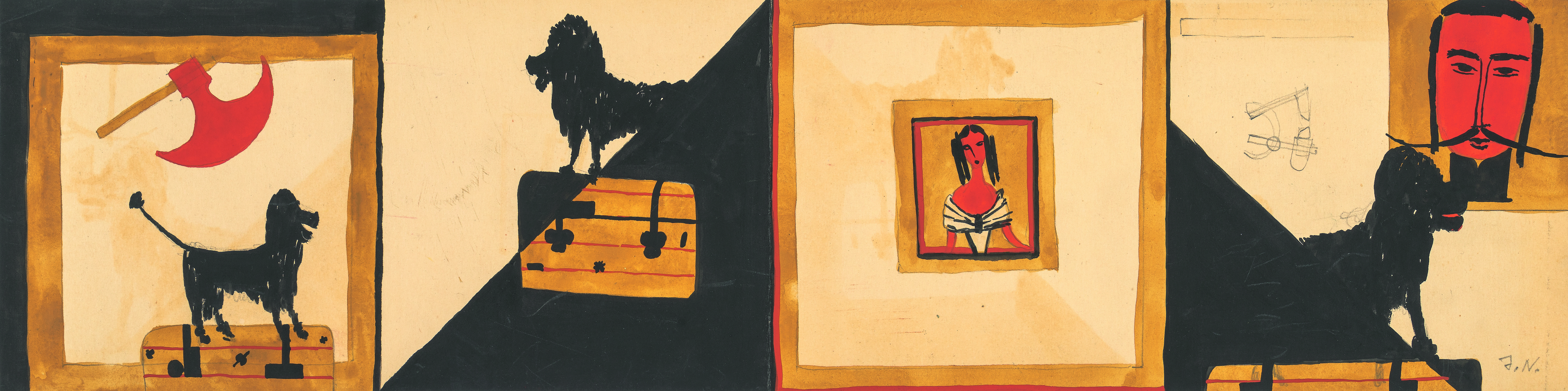 Jerzy Nowosielski, projekt programu do spektaklu //Krzesiwo// Hansa Christiana Andersena, 1958, gwasz, ołówek/karton, 14,8 x 58,1 cm, kolekcja MOCAK-u, fot. Marek Gardulski