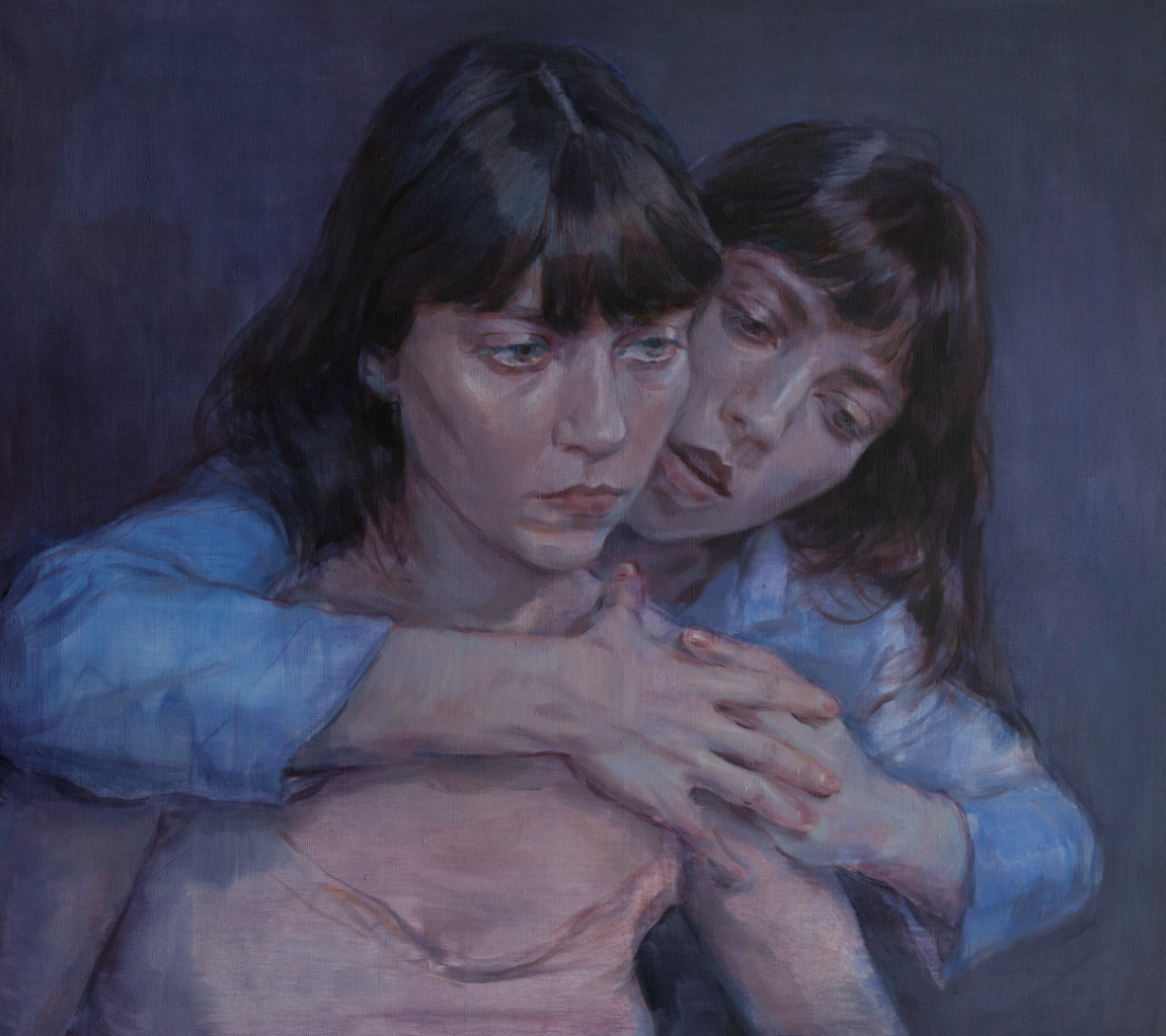 Ksenia Gryckiewicz, Siostry II 2025, olej na płótnie, 85 × 95 cm, kolekcja Radosława Kotarskiego