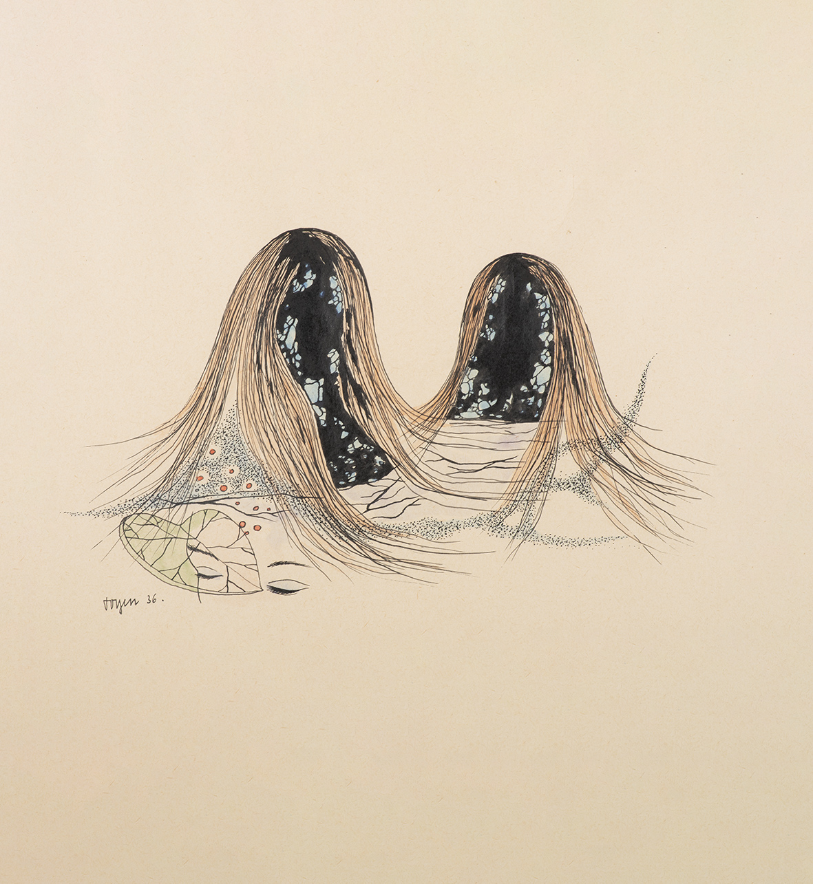 Toyen, //Dormant//, 1936, akwarela i tusz indyjski na papierze, 23 × 28 cm, COLLETT Prague / Munich, fot. Oto Palán, © ADAGP, Paris, 2026