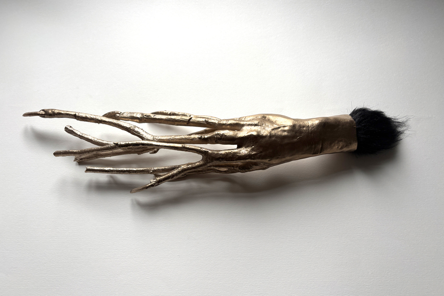 //Feral//, bronze, feathers, 40 cm × 75 cm × 7 cm, 2026, photo courtesy of the artist1